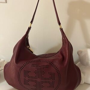 Authentic Tory Burch Elegant Burgundy Leather Hobo Bag